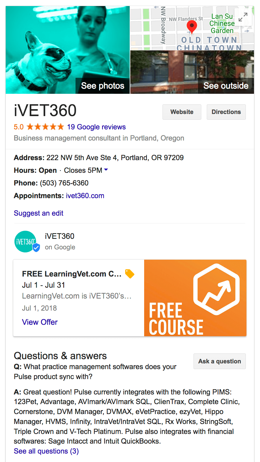 iVET360 Google Knowledge Panel